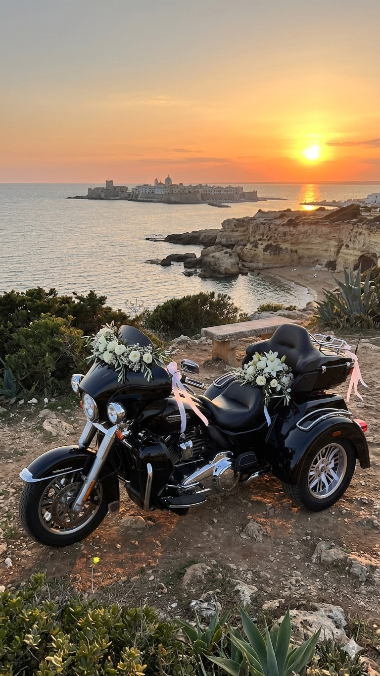 Tri Glide al tramonto sul mare Salento